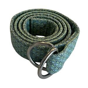 *13-96(2) VINEYARD VINES Women's D-Ring Ribbon Belt Whale Motif Green Large